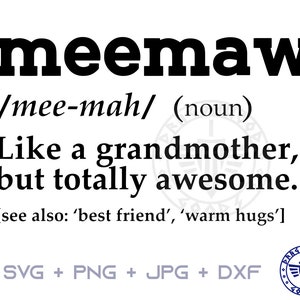 Definicja MeeMaw SVG PNG JPG - Cyfrowy znak gry Cricut, Clipart, Mama svg, Wzór na koszulkę, Pobieranie cyfrowe, Słownik, Zdefiniuj, Babcia