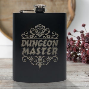 Dungeon Master Flask, 8oz Stainless Steel, Hip Flask, Funnel Included, Dungeon Master, DM, Rum, Whiskey, Vodka, Swishbrew, Rum, Gin, Brandy image 1