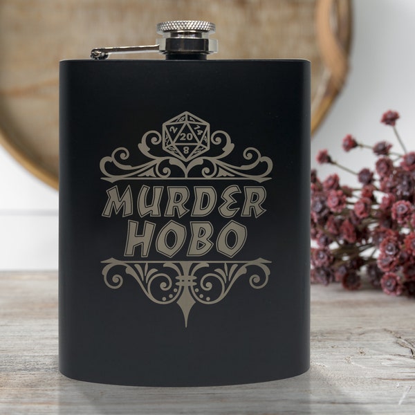 Murder Hobo Flask, 8oz Stainless Steel, Hip Flask, Funnel Included, Murder Hobo, MurderHobo, Rum, Whiskey, Vodka, Swishbrew, Gin, Brandy