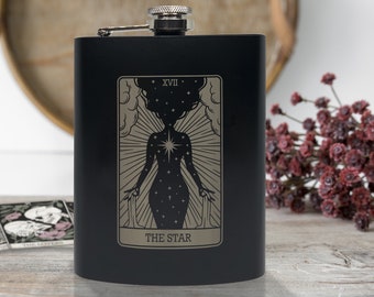 The Star Tarot Flask, 8oz Stainless Steel, Hip Flask, Funnel Included, Whiskey, Vodka, Rum, Tarot Card, Inspired, Renewed, Sir Swishbrew