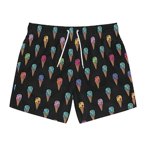 Sweet Planet Ice Cream Herren Badehose Schwarz mit All Over Print