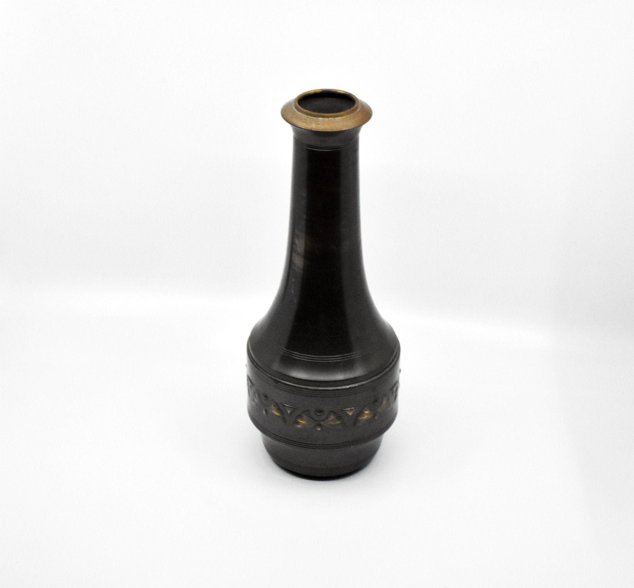 Vintage Modernist Dutch Brass and Copper Trumpet VaseMade in