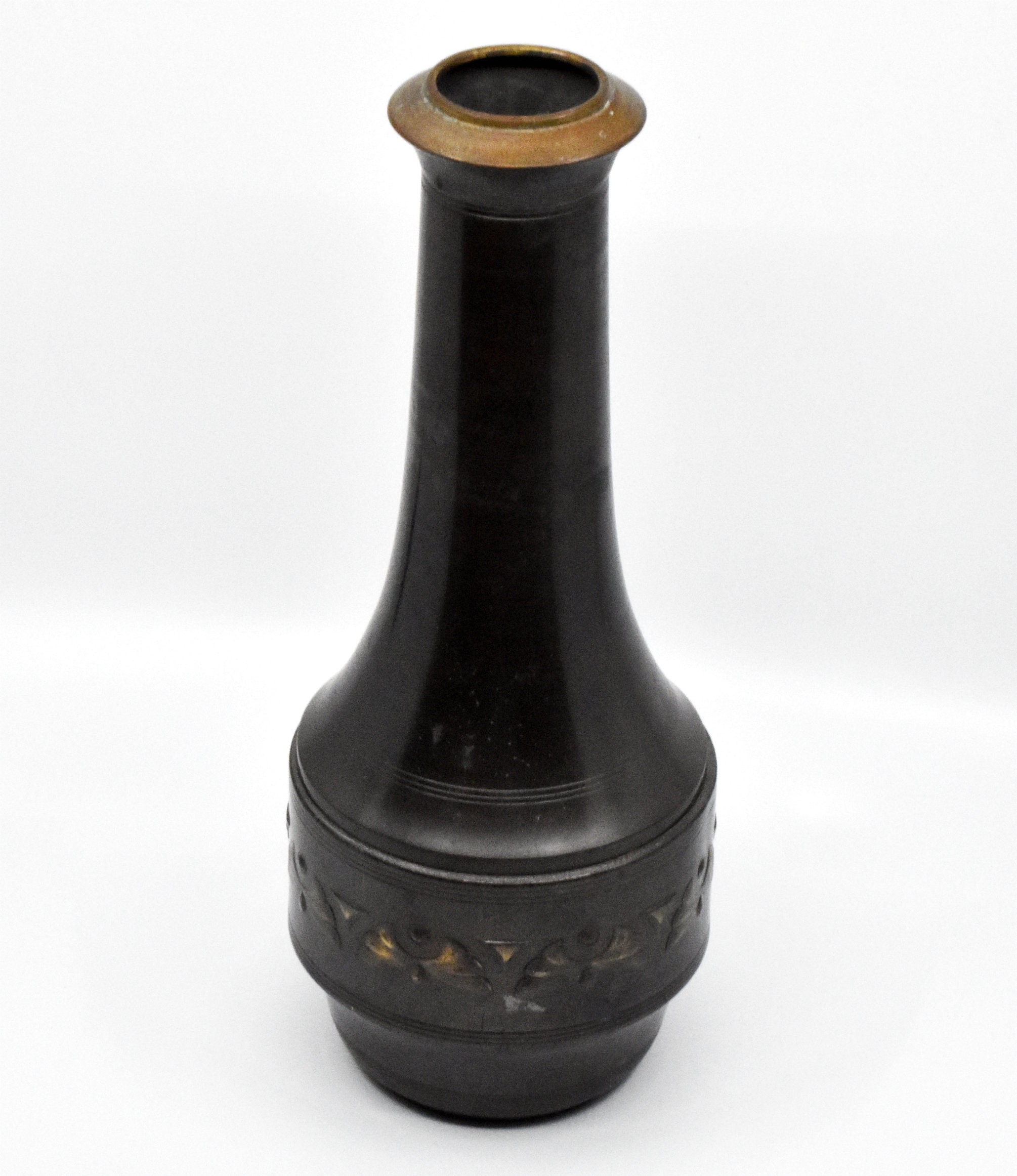 Vintage Modernist Dutch Brass and Copper Trumpet VaseMade in