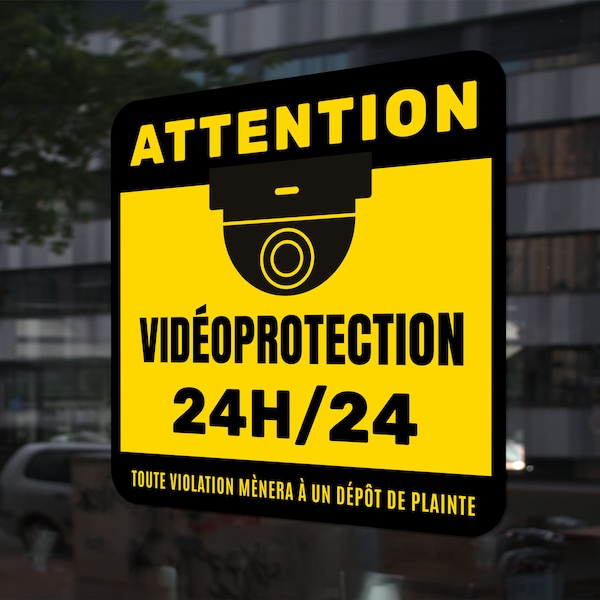 Sticker vidéoprotection pour local et entrepôt, autocollant caméra surveillance 24h sur 24, sticker site protégé, sticker imprimé