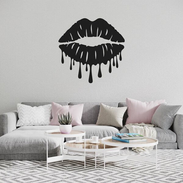 Sticker déco mural bouche sexy | Autocollant mural lèvres avec coulures