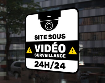 Sticker site sous vidéosurveillance 24h sur 24 pour local et entrepôt, autocollant caméra de surveillance, sticker site protégé