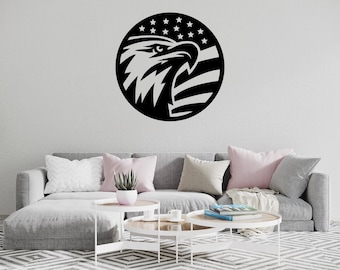 Sticker déco mural usa aigle avec drapeau américain