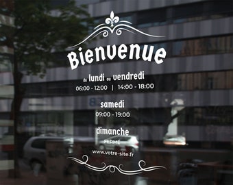 Sticker horaires d'ouverture avec ornements pour magasin et commerce, horaires autocollant, vinyle adhésif