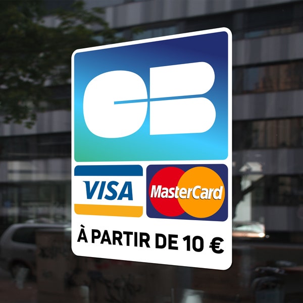 Sticker cartes bancaires à partir de x euros pour vitrine commerce, autocollant moyens de paiement, impression numérique