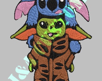 Baby Yoda and Stitch 3 Size File/Baby Yoda and Stitch Embroidery File/Baby Yoda and Stitch Instant Download File/Baby Yoda Carrying Stitch
