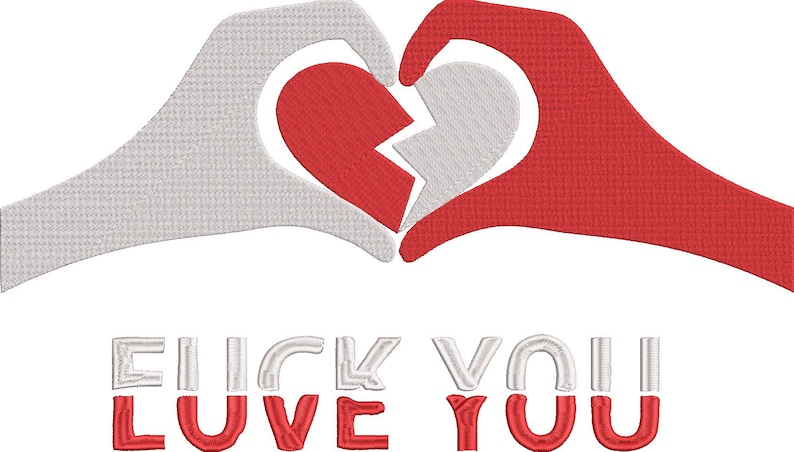 Love and Hate Embroidery Design / Love and Hate Digital Design / Love ...