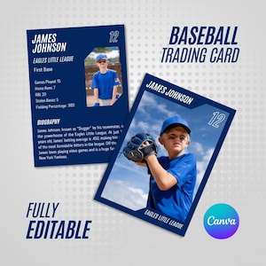 Baseball Trading Card - Canva Template Editable Player Trading Cards Instant Download Sports Gifts Team Cards Baseball Printable Player Gift