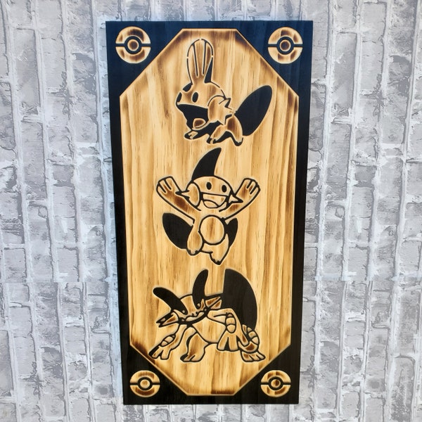 Mudkip Marshtomp and Swampert Wood Burned Wall Art