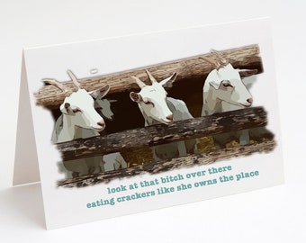 Funny Birthday Card- Goat Card- Bitch Eating Crackers- Card for friend- funny card- Thinking of you card- funny greeting card