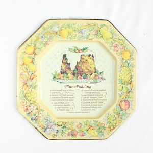 Vintage Avon Tin Holiday Recipe Decorative Plate Made In England Plum Pudding