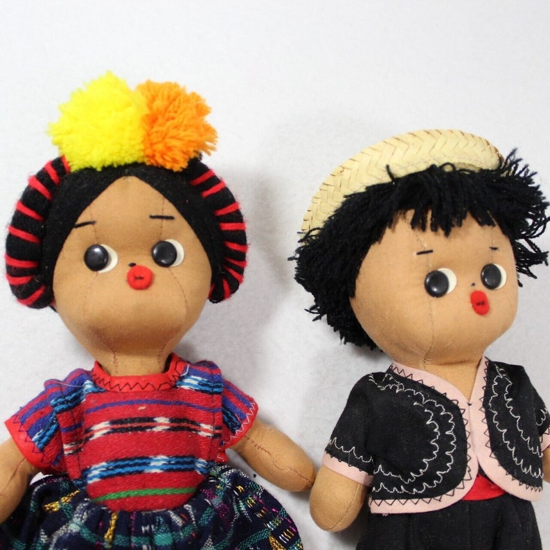 Vintage Set of 2 Cloth Fabric Folk Art Dolls 10" Boy Girl Handmade ...