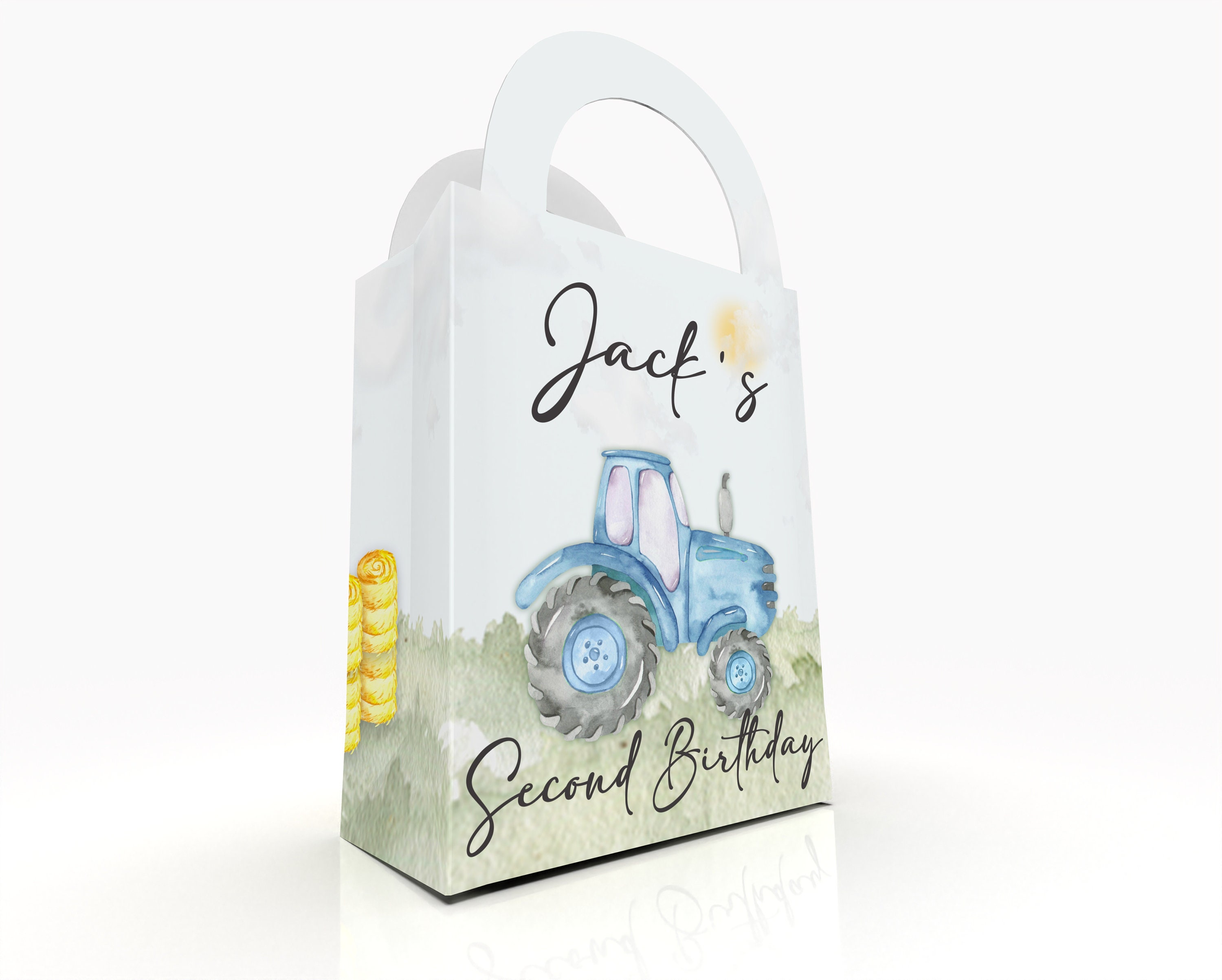 Personalised Blue Tractor Themed Gift Bag Party Bag Fully Etsy
