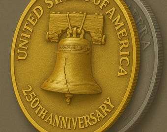 Liberty Bell Anniversary Challenge Coin, 3D Depth Map (Digital Download)