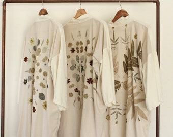 Custom Ecoprinted Mandala Raw Silk Kimono // Festival Kimono // Festival Clothing