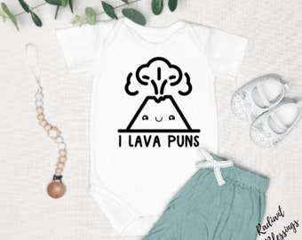 I Lava Puns - Baby Bib / Onesie® | Funny Science Pun Bib / Onesie® | Volcanoes Themed Bib / Onesie® | Volcano Pun Bib / Onesie®