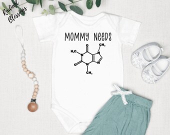 Mommy Needs Caffeine - Baby Bib / Onesie® | Funny Science Pun Bib / Onesie®  | Chemistry Pun Bib / Onesie®