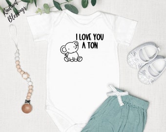 I Love You a Ton - Baby Bib / Onesie® | Cute Elephant Bib / Onesie® | Elephant Bib / Onesie® | Animal Bib / Onesie®