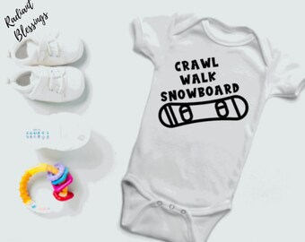 Crawl Walk Snowboard - Baby Bib / Onesie® | Snowboard Bib / Onesie®  | Winter Bib / Onesie® | Winter Sport Bib / Onesie®