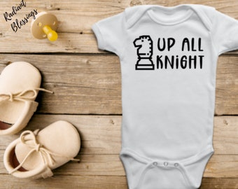 Up All Knight - Baby Bib / Onesie® | Chess Theme Bib / Onesie® | Funny Chess Bib / Onesie® | Knight Bib / Onesie®