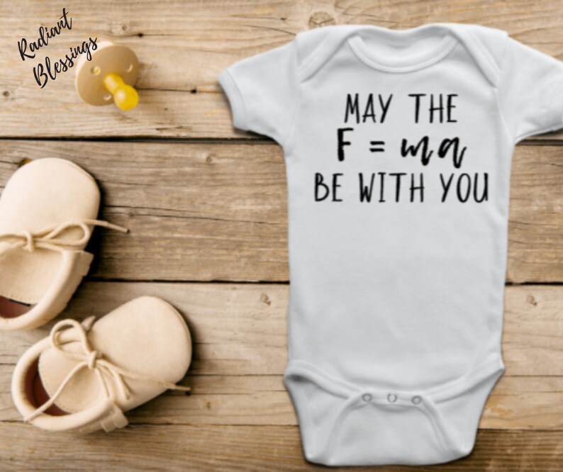 May the Fma Be With You Baby Bib / Onesie® Funny Science Pun Bib / Onesie® Star Wars Themed Bib / Onesie® Physics Pun Bib / Onesie® image 1