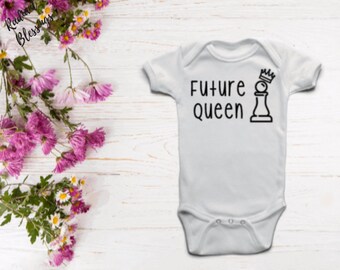 Future Queen - Baby Bib / Onesie® | Chess Theme Bib / Onesie® | Funny Chess Bib / Onesie® | Pawn and Queen Bib / Onesie®