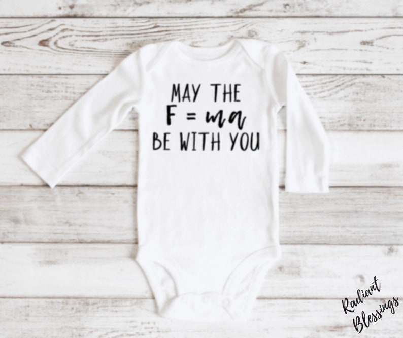 May the Fma Be With You Baby Bib / Onesie® Funny Science Pun Bib / Onesie® Star Wars Themed Bib / Onesie® Physics Pun Bib / Onesie® image 2