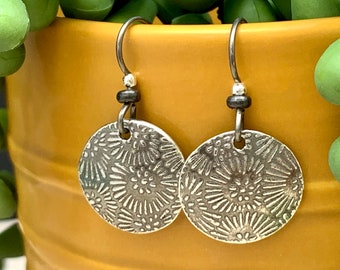 Bohemian Round Silver Floral Dangle Earrings