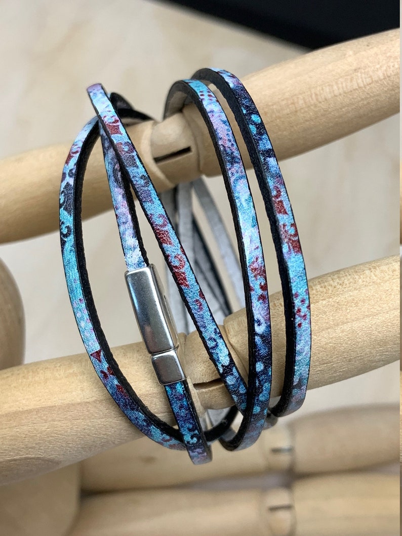 5 Wrap Leather Bracelet in Blues and Purples image 3