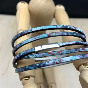 5 Wrap Leather Bracelet in Blues and Purples image 2