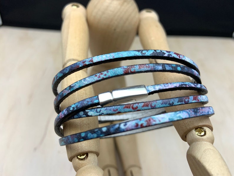 5 Wrap Leather Bracelet in Blues and Purples image 2