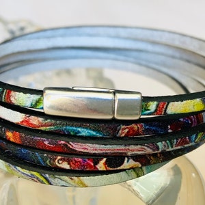 Colorful Swirl Patterned Leather Wrap Bracelet image 2