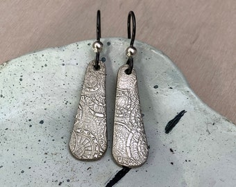 Silver Dangle Earrings, Textured Bohemian Earrings, Rustic Earrings, Handcrafted Silver Earrings