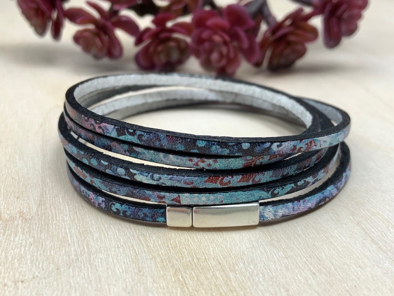 5 Wrap Leather Bracelet in Blues and Purples image 1