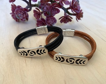 Rose and Leather Bracelet
