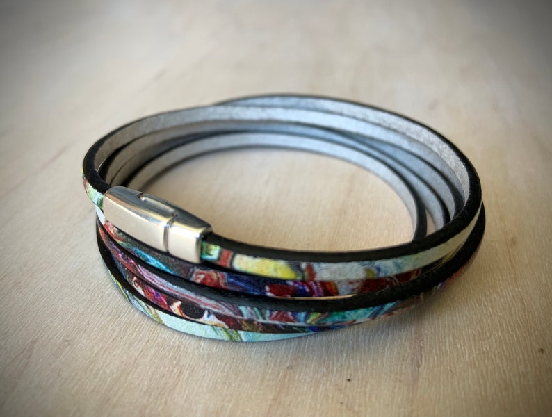 Colorful Swirl Patterned Leather Wrap Bracelet image 6