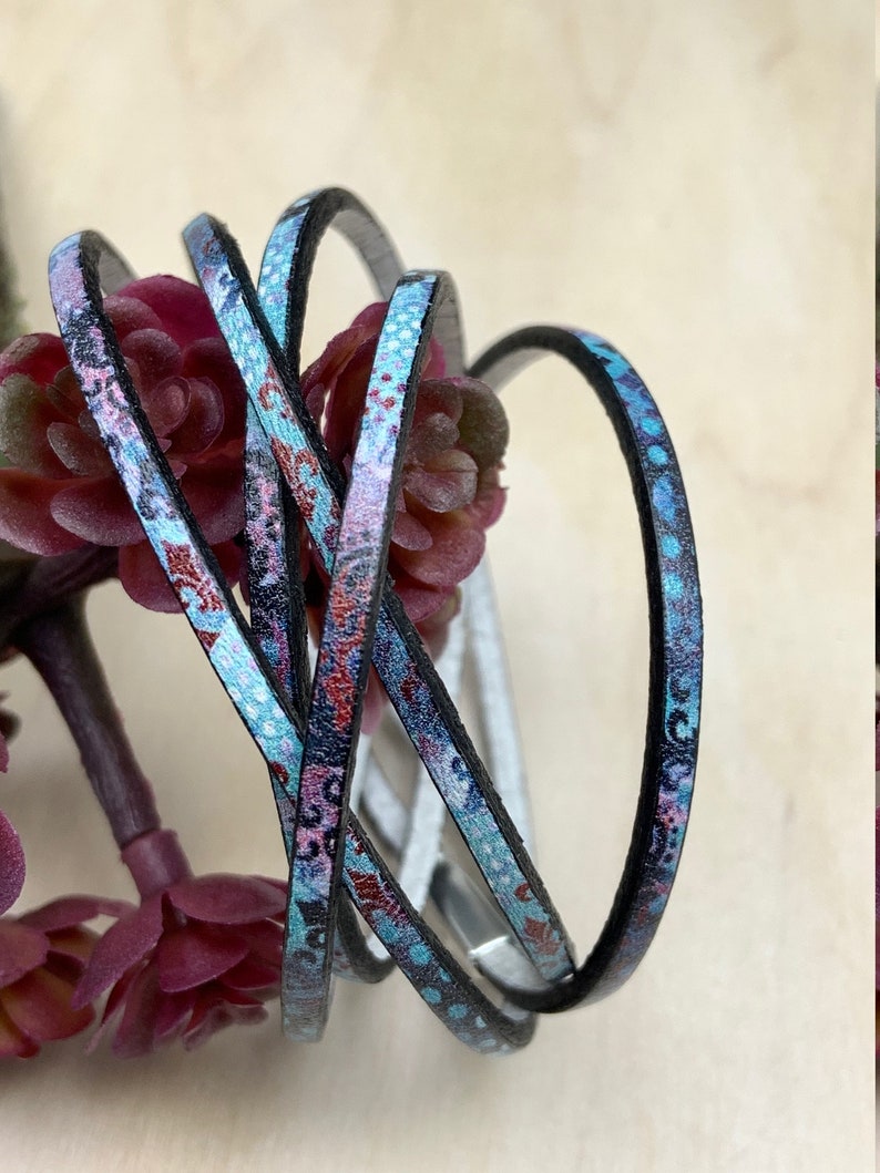 5 Wrap Leather Bracelet in Blues and Purples image 4