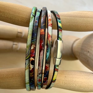 Colorful Swirl Patterned Leather Wrap Bracelet image 1