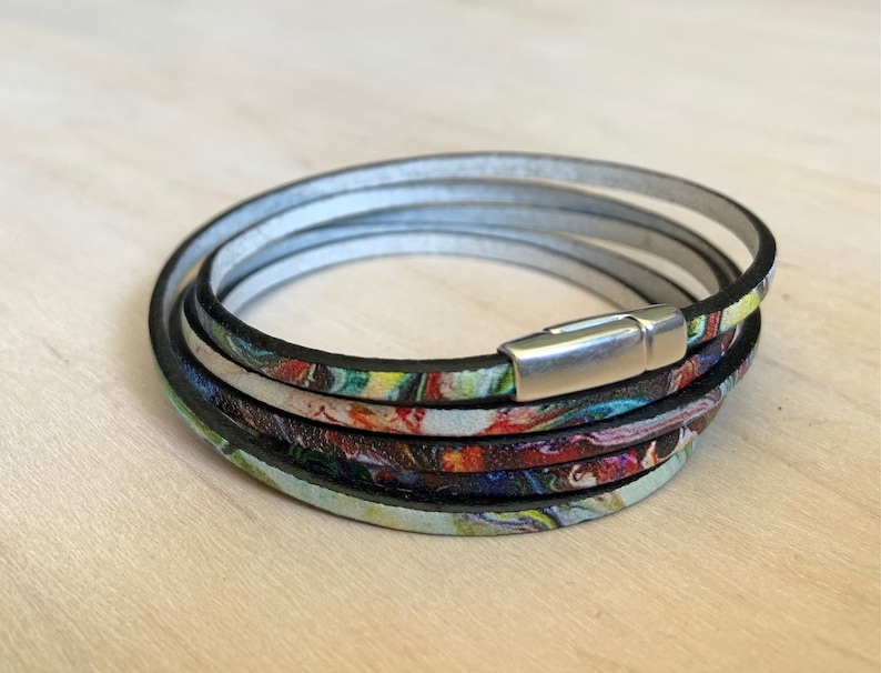 Colorful Swirl Patterned Leather Wrap Bracelet image 4