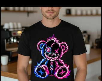 Edgy Graffiti Bear PNG: Neon Urban Streetwear Design (Digital Download