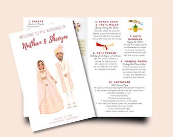Hindu Wedding Program, Indian Wedding Program, Custom Wedding, Indian wedding invitations, Indian wedding saree