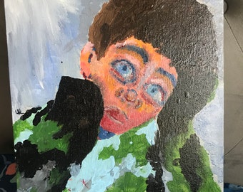 Niño soñando despierto pintura acrílica 12x11