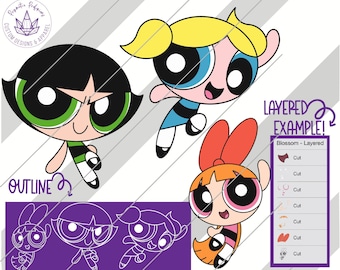 Powder Puff Girls, Powder Puff Girls SVG, Powder Puff Girls Clipart Powder Puff Girls cut file, Powder Puff Girls Birthday