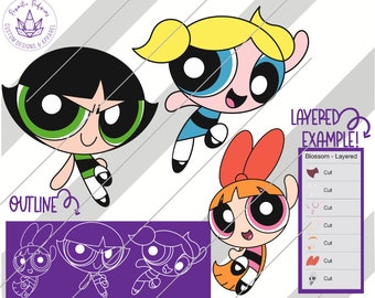 Powder Puff Girls, Powder Puff Girls SVG, Powder Puff Girls Clipart Powder Puff Girls cut file, Powder Puff Girls Birthday