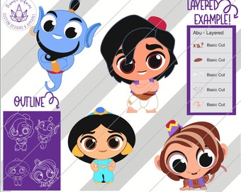 Aladdin, Aladdin SVG, Aladdin Clipart Aladdin Cut File, Aladdin Geburtstag, Jasmin, Abu, Genie, Chibi