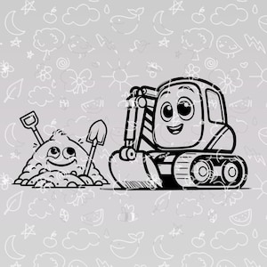 Grävmaskin, barn, sandhög, plotterfil SVG PNG, byggarbetsplats